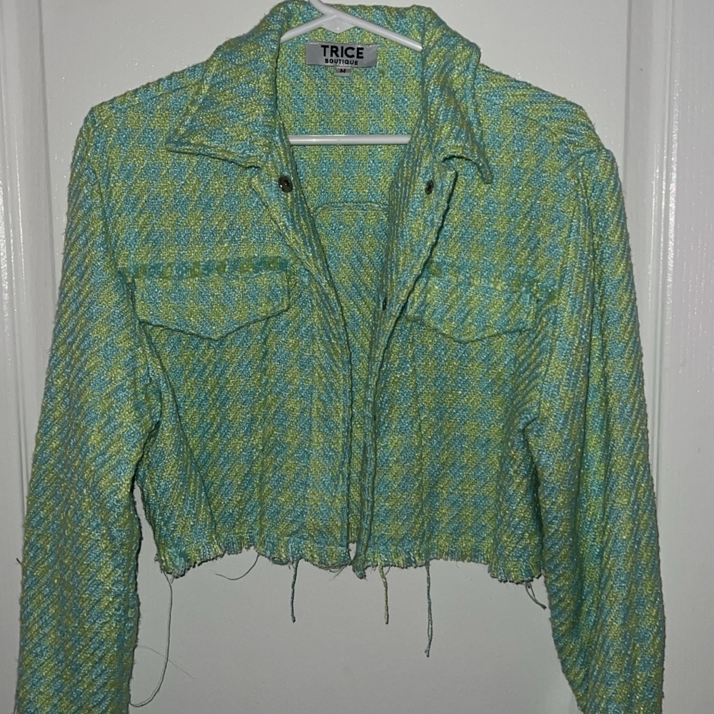 Green and Yellow Women's Cropped Jacket